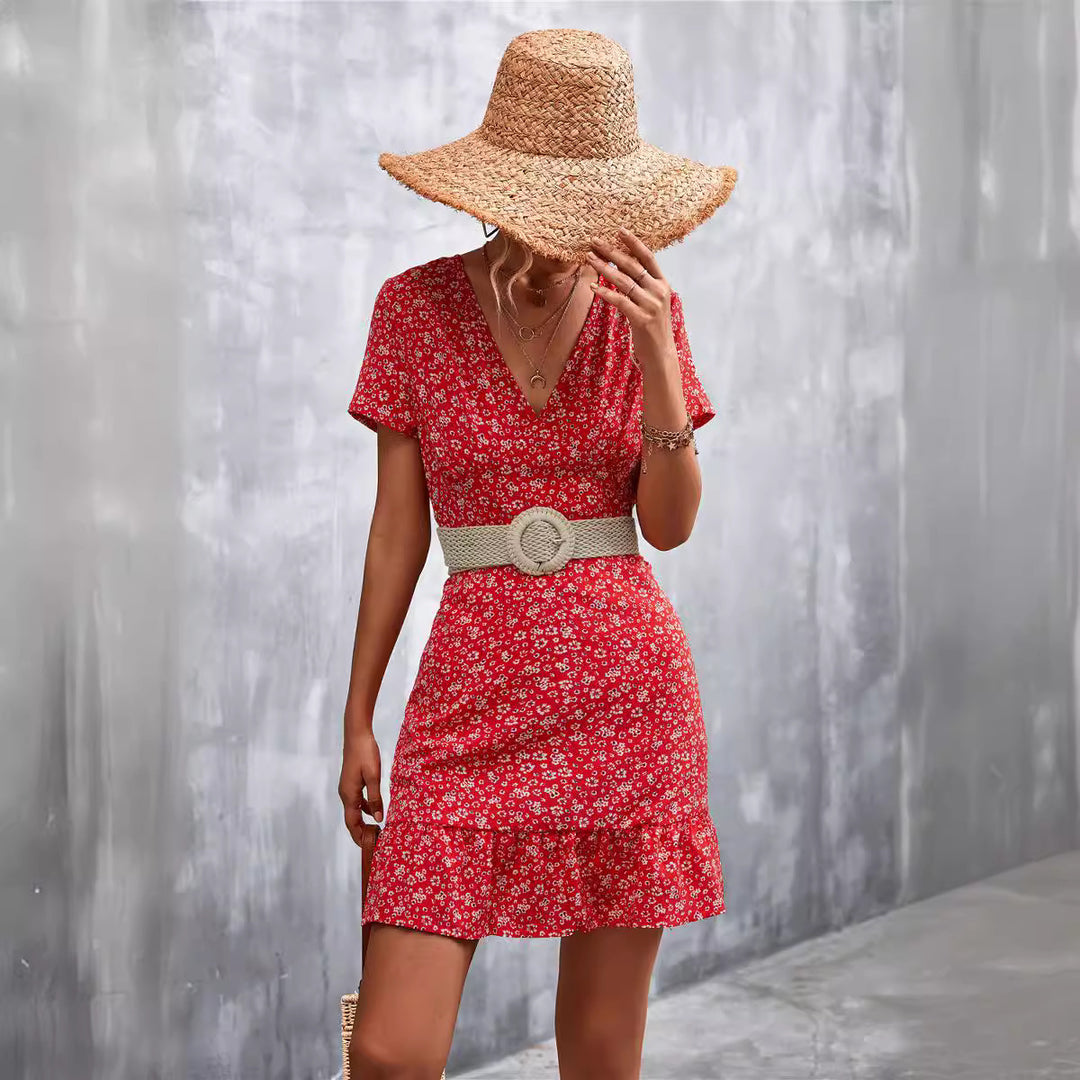 Damen Sommerliches Minikleid mit floralem Design und verspieltem Saum EB