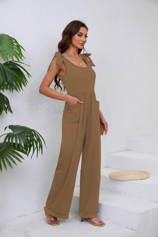 Damen Eleganter Jumpsuit mit verstellbaren Trägern und weitem Bein EB