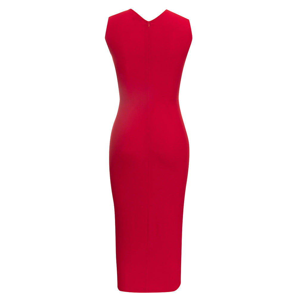 Damen Elegantes Cocktailkleid mit raffinierten Cut-Outs und metallic großen Knopfdetails EB