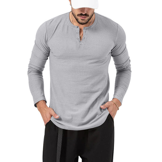 Herren Langarm-Henley-Shirt mit hochwertiger Baumwollmischung und modischen Knopfdetails EB