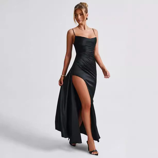 Damen Elegantes Maxikleid mit verführerischem Schlitz und schulterfreiem Design EB