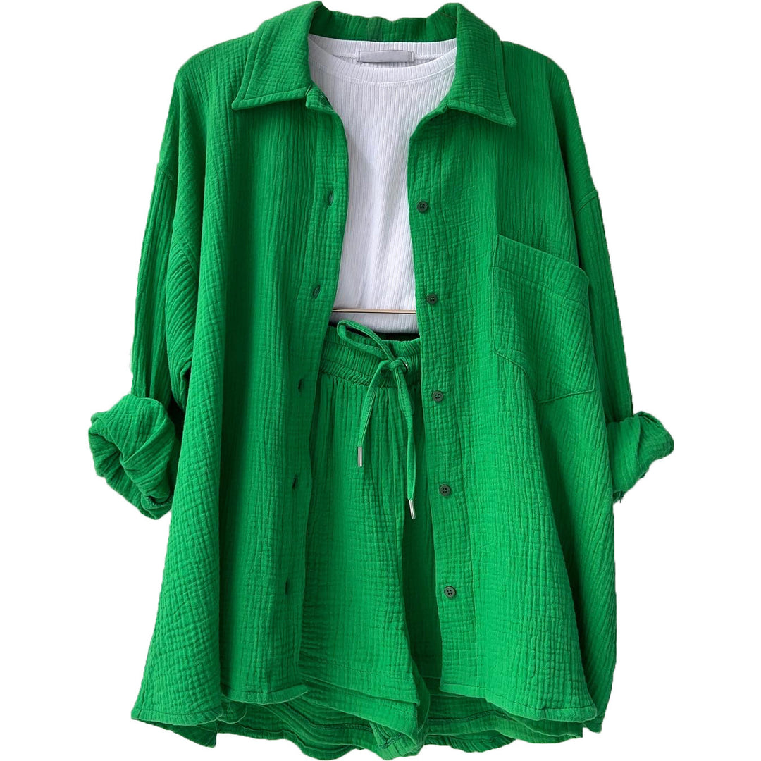 Damen lässiges Sommer-Set mit kurzärmliger Bluse und Shorts EB