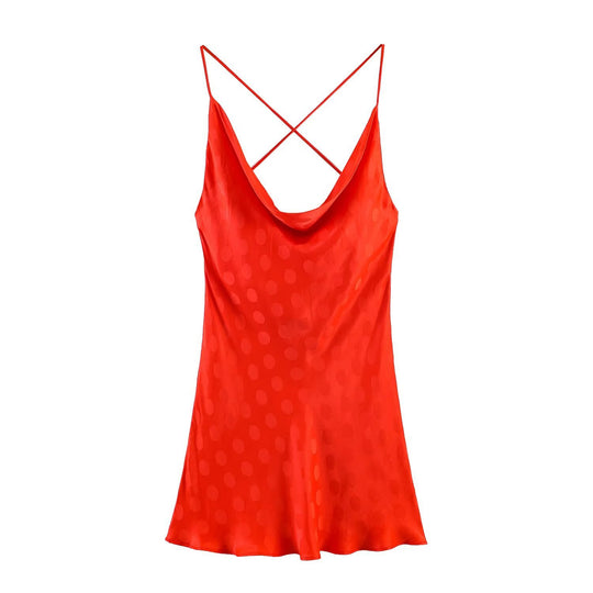 Damen Spaghettiträgerkleid mit elegantem Faltenwurf und zartem Polka-Dot-Muster EB