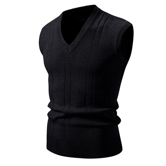 Herren eleganter ärmelloser Pullover mit V-Ausschnitt und strukturiertem Muster EB