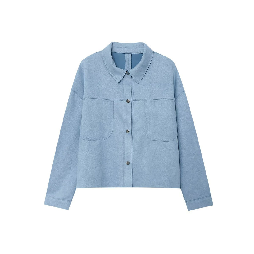 Damen modische Kunstlederjacke mit aufgesetzten Taschen EB