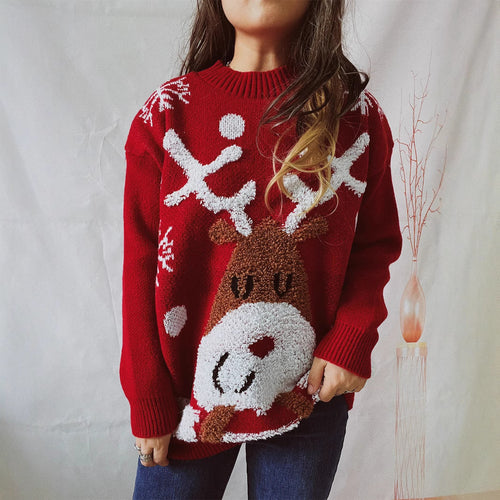 Damen Kuscheliger Weihnachts-Pullover mit lustigem Rentier-Motiv EB