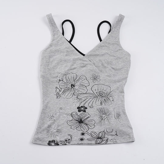 Damen Crop-Top mit floralem Design und Spaghetti-Trägern EB