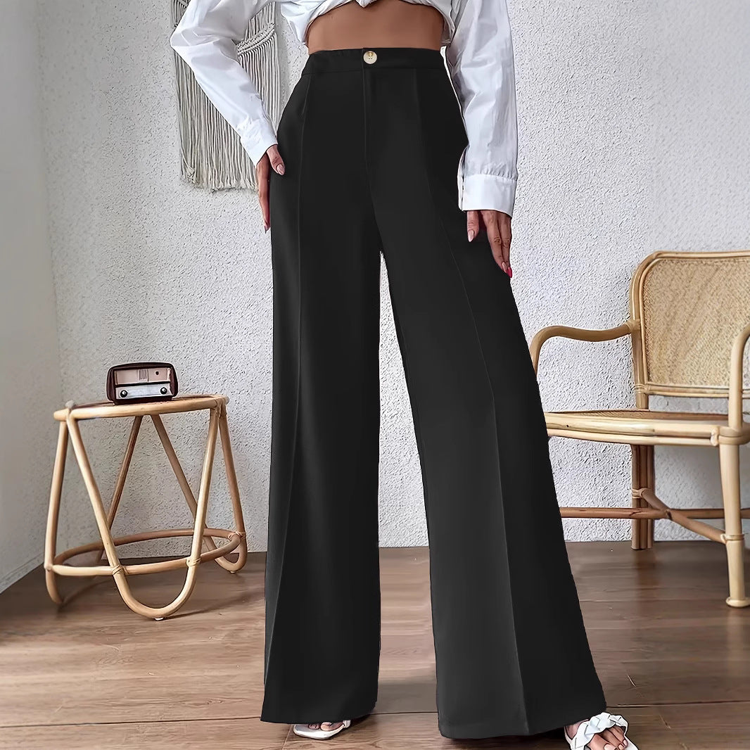 Damen Weit geschnittene elegante Stoffhose mit hoch sitzendem Bund EB