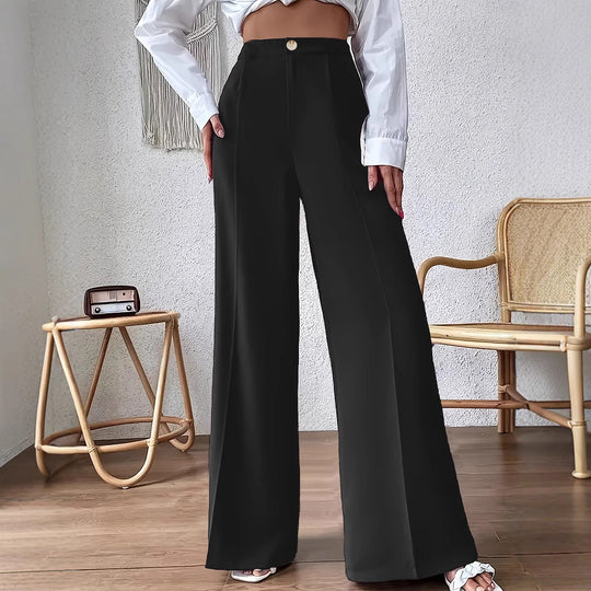 Damen Weit geschnittene elegante Stoffhose mit hoch sitzendem Bund EB