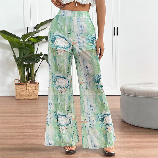 Damen weit geschnittene Transparente Blumenhose EB