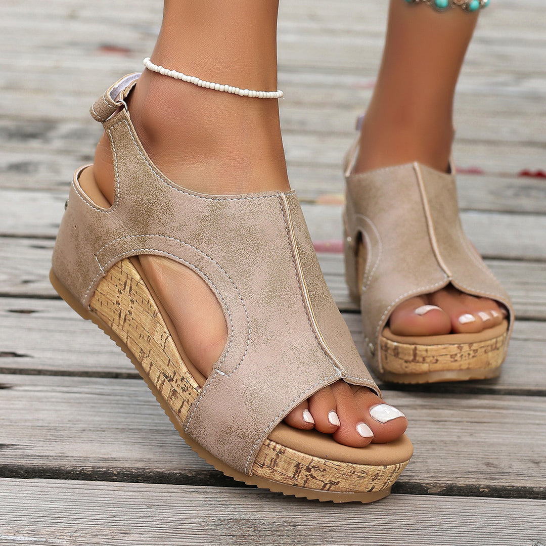 Damen Keil-Sandalen mit modischem Korkdesign und verstellbarem Riemen EB