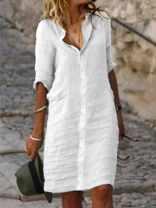 Damen Lässiges Hemdkleid mit Schicken Details EB