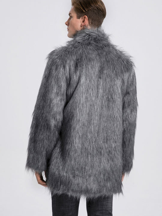 Herren Eleganter Kunstfell-Mantel mit weitem Kragen EB