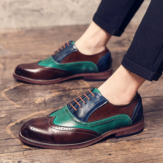Herren handgefertigte Brogue-Lederschuhe mit mehrfarbiger Patina und perforierten Details EB