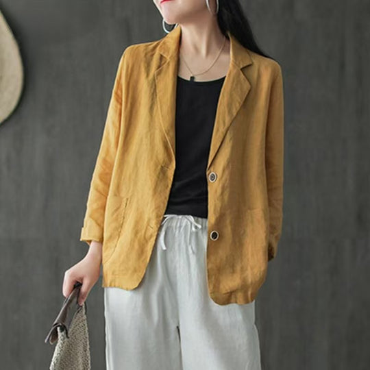 Damen Leinenblazer im lässigen Stil mit lockerer Passform und aufgesetzten Taschen EB