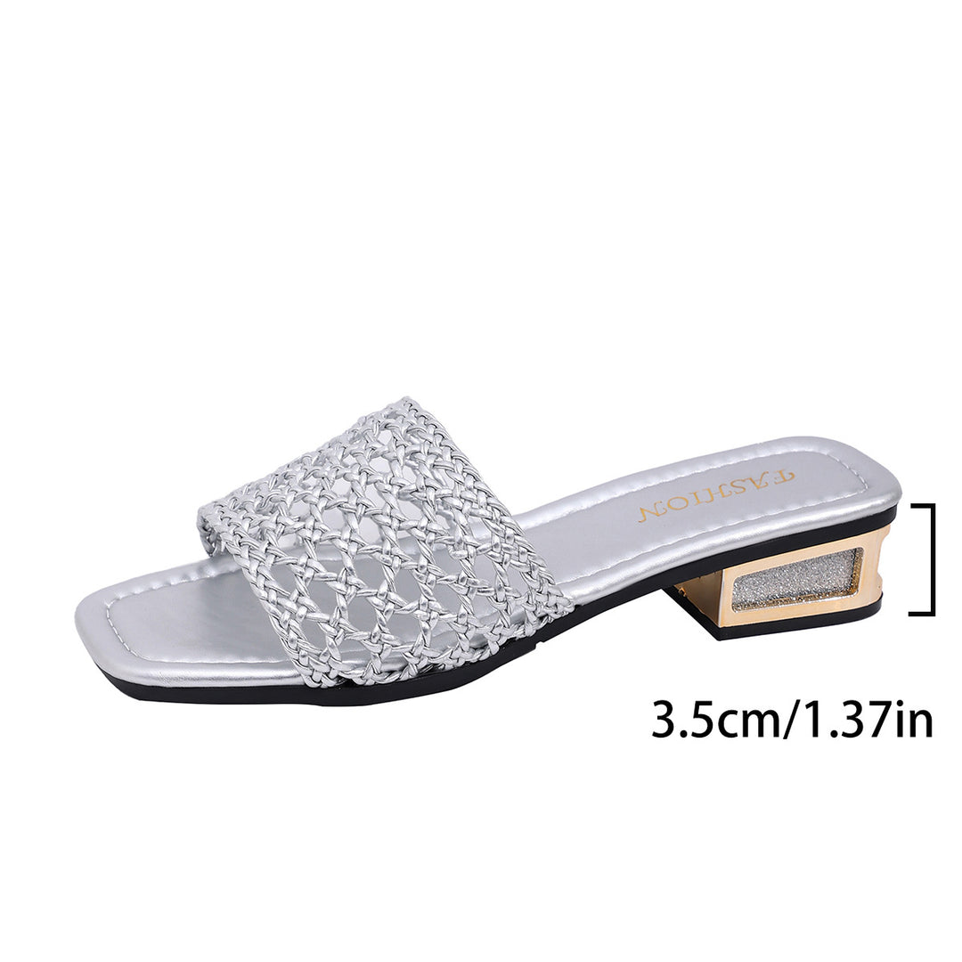 Damen Offene Mules mit geflochtenem Riemendesign EB