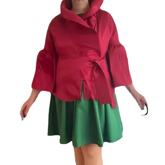 Damen Elegante Wickeljacke mit voluminösen Ärmeln und modernem Kragen EB
