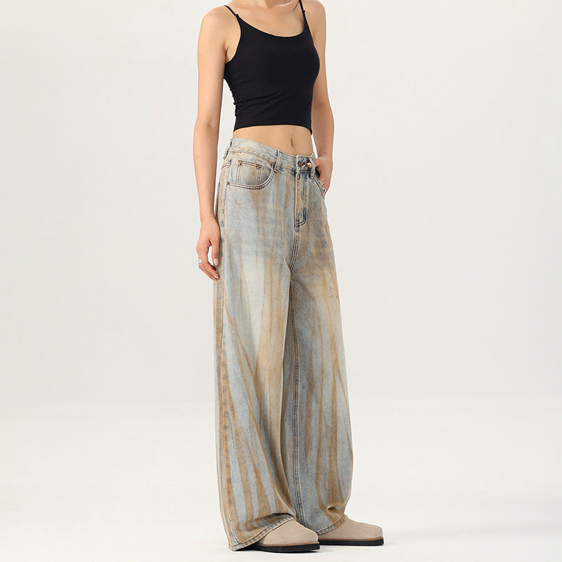Damen Weite Jeans mit einzigartigem Waschdesign und lässigem Schnitt EB