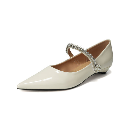 Damen elegante spitze Ballerinas mit funkelndem Strassriemen EB