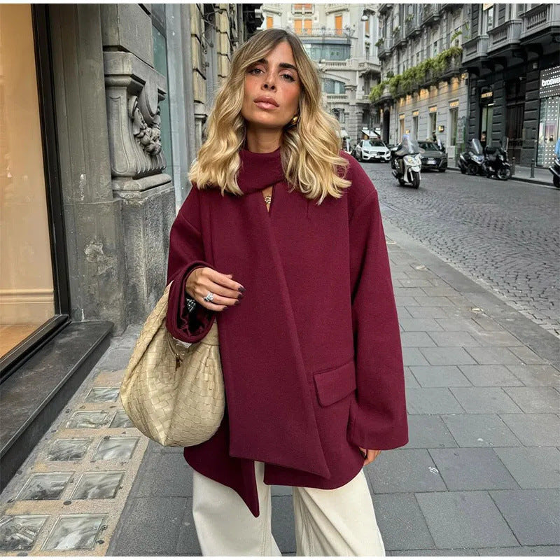 Damen Elegante Oversize-Jacke mit hohem Kragen und Taschen EB