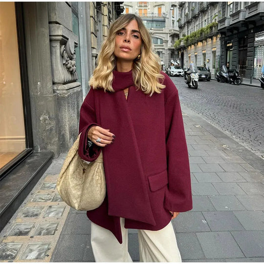 Damen Elegante Oversize-Jacke mit hohem Kragen und Taschen EB