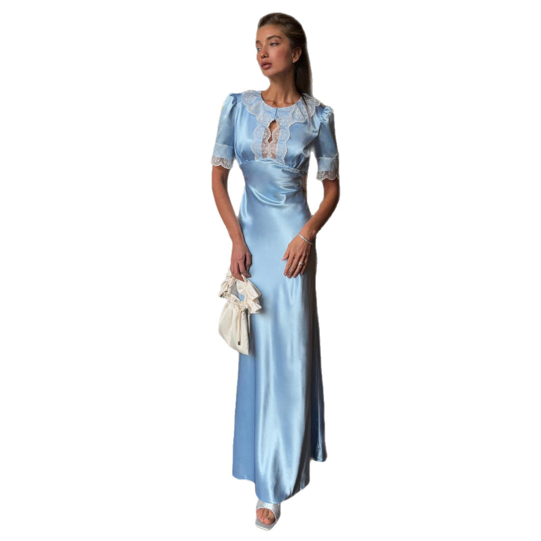 Damen Maxikleid mit eleganten Spitzenakzenten und V-Ausschnitt EB