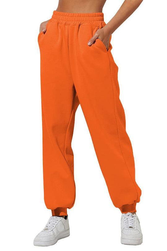 Damen nan lockere High‑Waist Jogginghose mit doppellagigem Komfortbund, seitlichen Eingrifftaschen und gerafften Knöchelbündchen EB