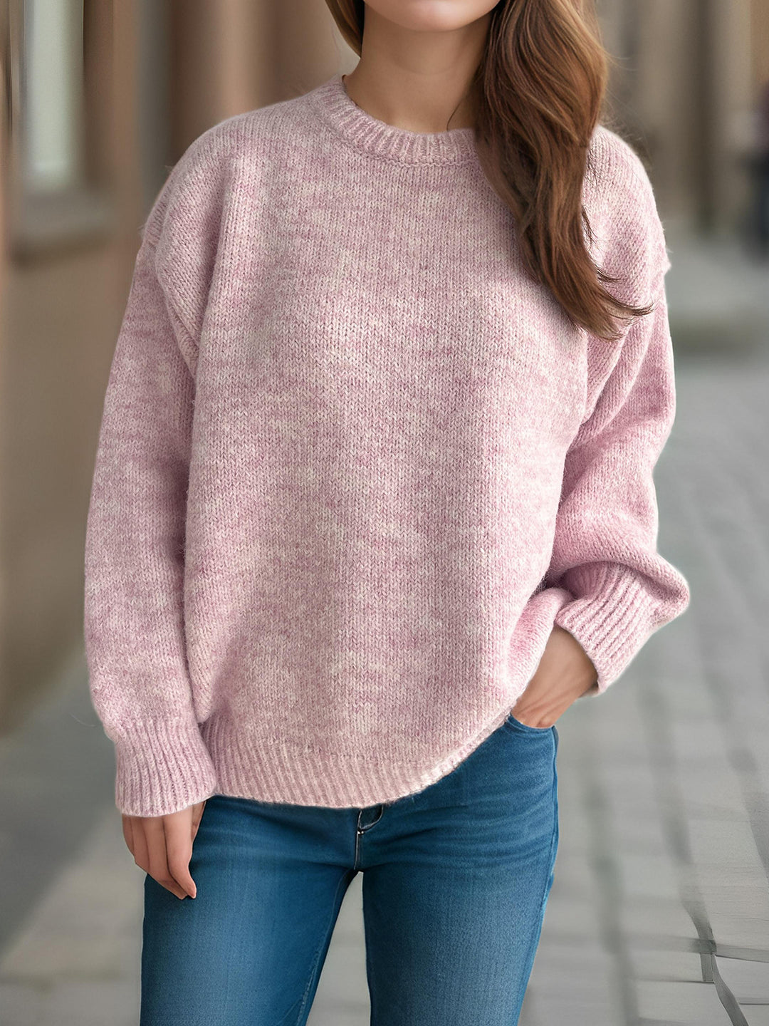 Damen lässiger Oversize-Pullover mit strukturiertem Maschenmuster EB