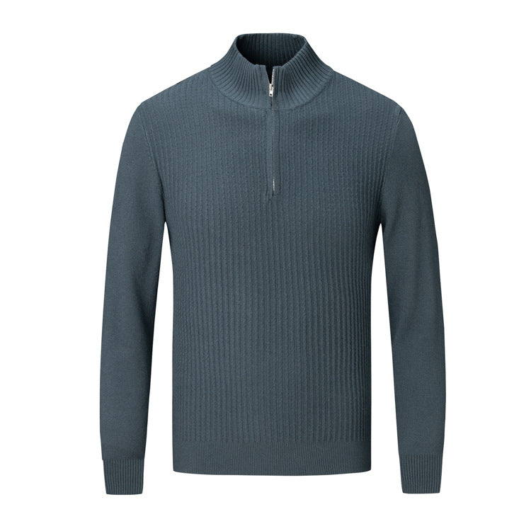 Herren Strickpullover mit modernem Stehkragen und feinem Rippdesign EB