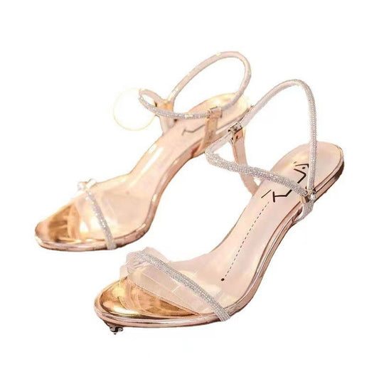 Damen Elegante und funkelnde Absatzsandalen mit durchsichtiger Sohle EB