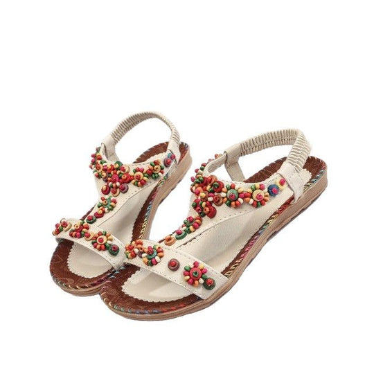 Damen modische Sandalen mit bunten Blumenapplikationen EB