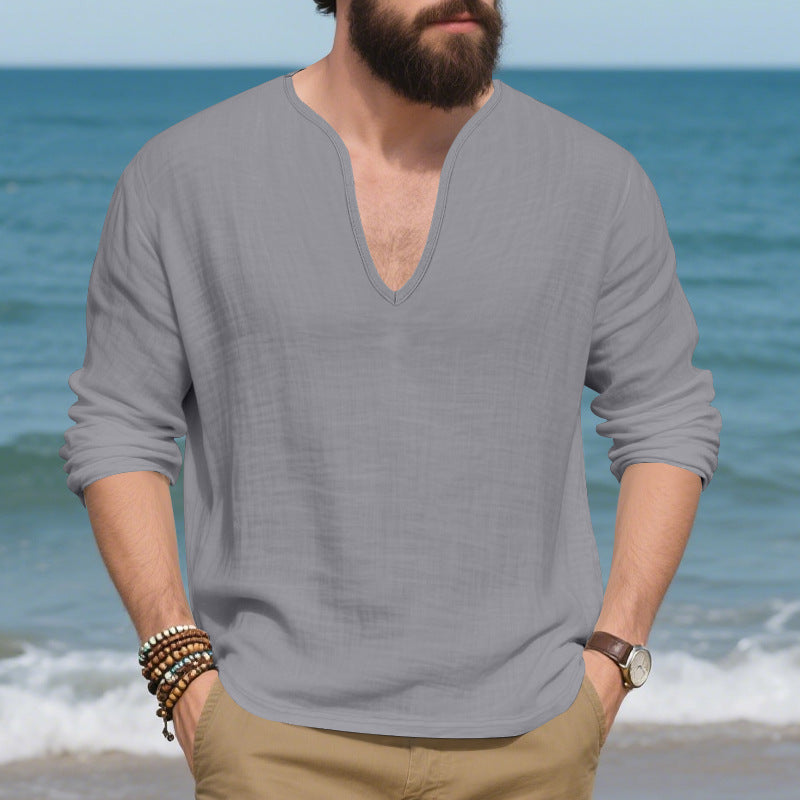 Herren lässiges Langarmshirt mit V-Ausschnitt aus hochwertigem Baumwollmix EB