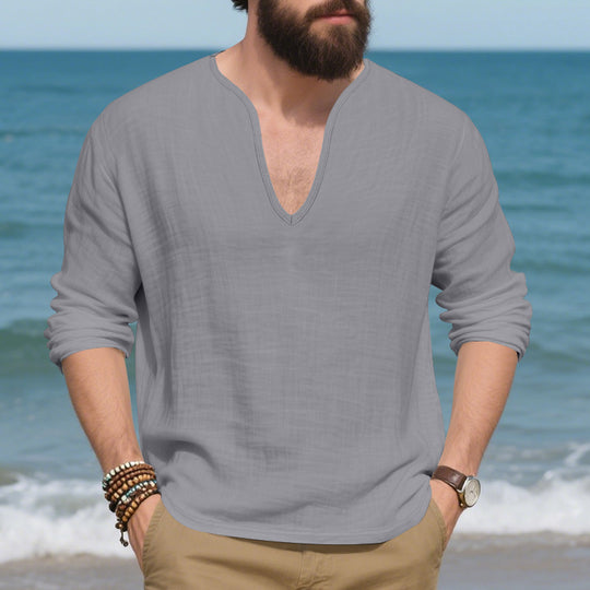 Herren lässiges Langarmshirt mit V-Ausschnitt aus hochwertigem Baumwollmix EB