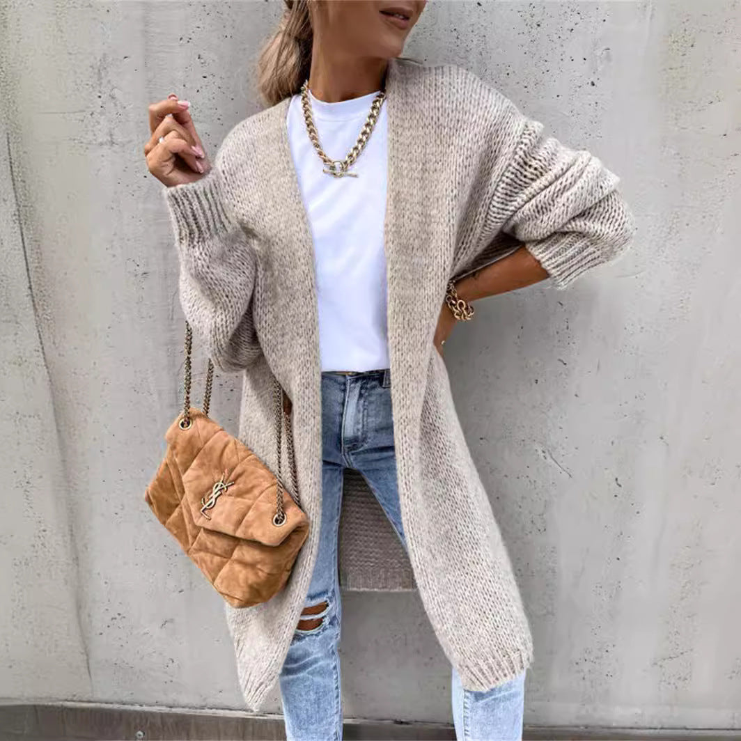 Damen Grobstrickjacke mit offener Front und lässigen Ärmeln EB