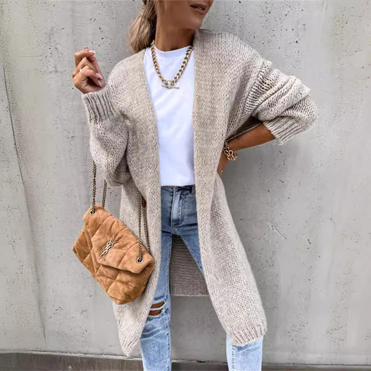 Damen Grobstrickjacke mit offener Front und lässigen Ärmeln EB