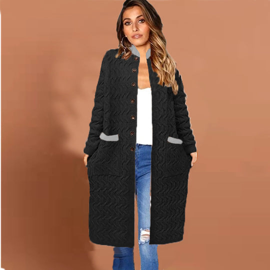 Damen Strickmantel mit tiefen Taschen und Knopfdetails EB