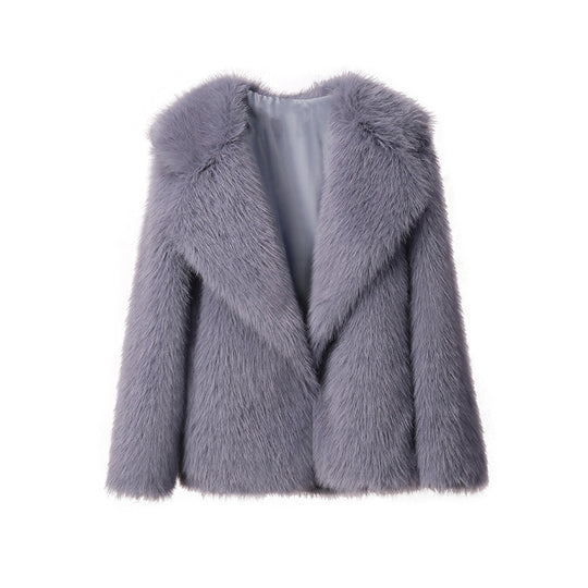 Damen Elegante Kunstpelzjacke mit großem Kragen EB