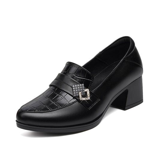 Damen Elegante Mokassins mit modischem Schmuckdetail und bequemen Blockabsatz EB