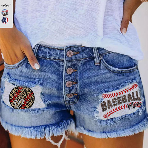 Damen Jeansshorts im trendy Vintage-Stil mit amerikanischem Motiv EB