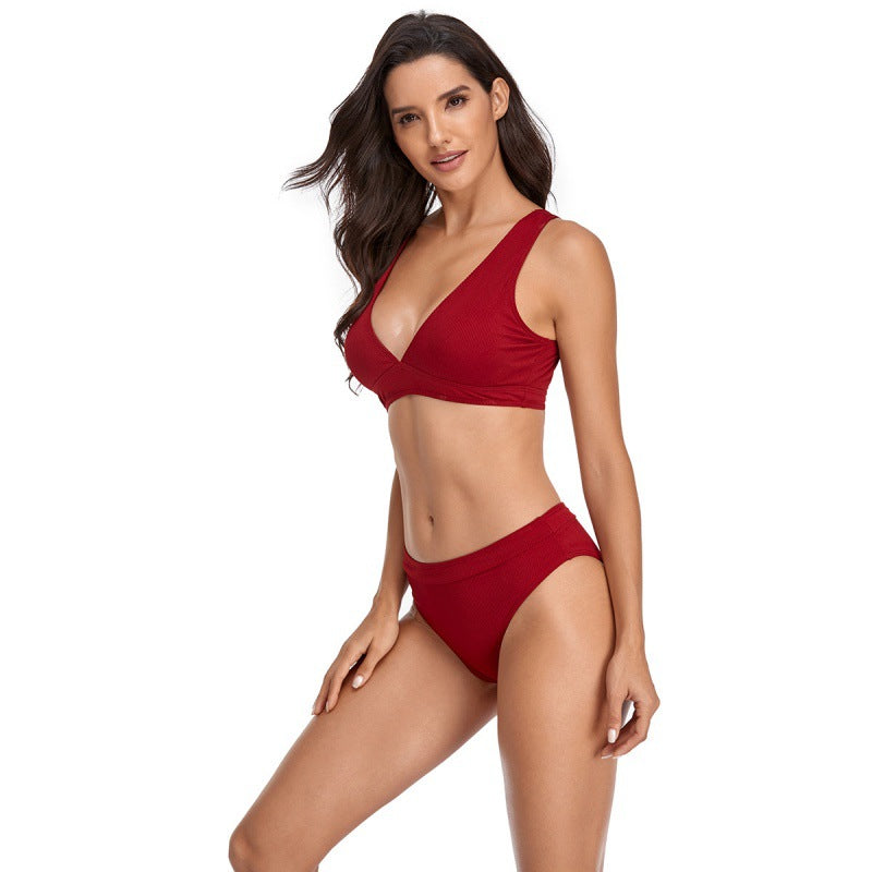 Damen Bikini-Set mit sportlichem V-Ausschnitt und hohem Taillenslip EB