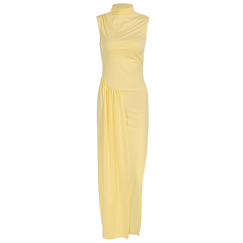 Damen elegantes Maxikleid mit asymmetrischem Schnitt und hohem Schlitz EB