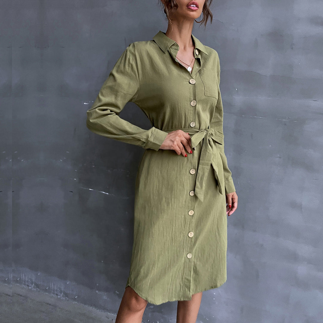 Damen Hemdblusenkleid mit Taillengürtel und praktischen Knopfdetails EB