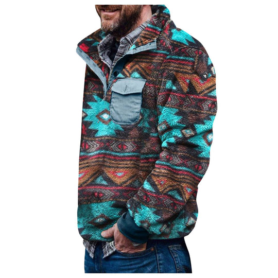 Herren Pulloverjacke mit farbenfrohem, geometrischem Design und praktischer Brusttasche EB