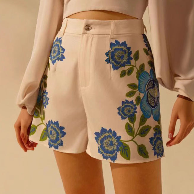 Damen Shorts mit floralem Design und hoher Taille EB