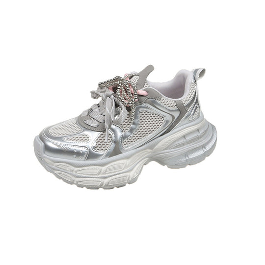 Damen Sportliche Sneakers mit perlbesetzten Schnürsenkeln und atmungsaktivem Obermaterial EB