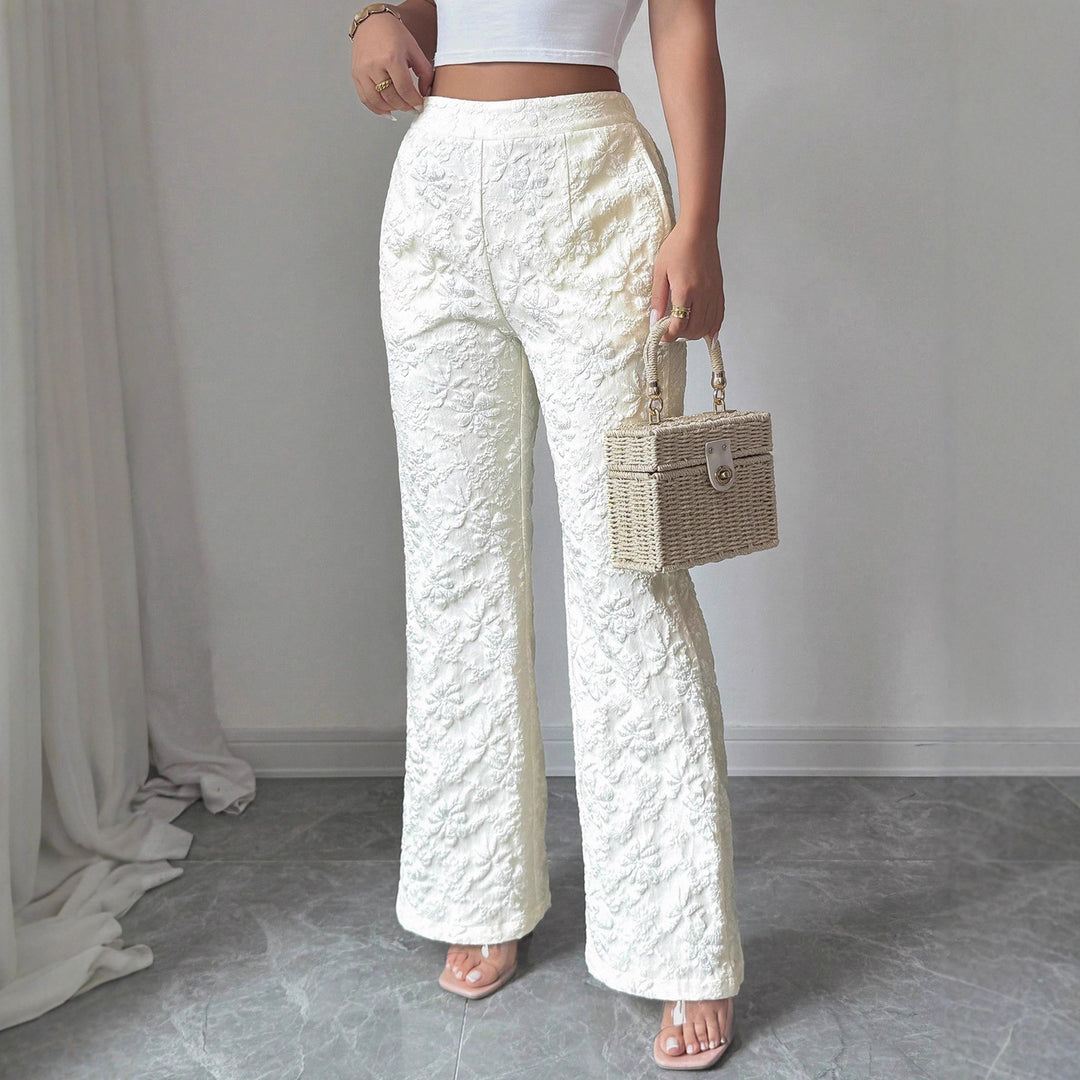 Damen Elegante Stoffhose mit hochgezogenem Schnitt und floralem Muster EB