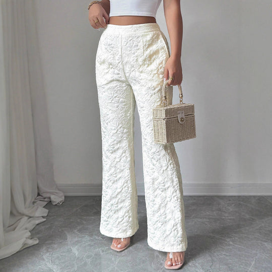 Damen Elegante Stoffhose mit hochgezogenem Schnitt und floralem Muster EB