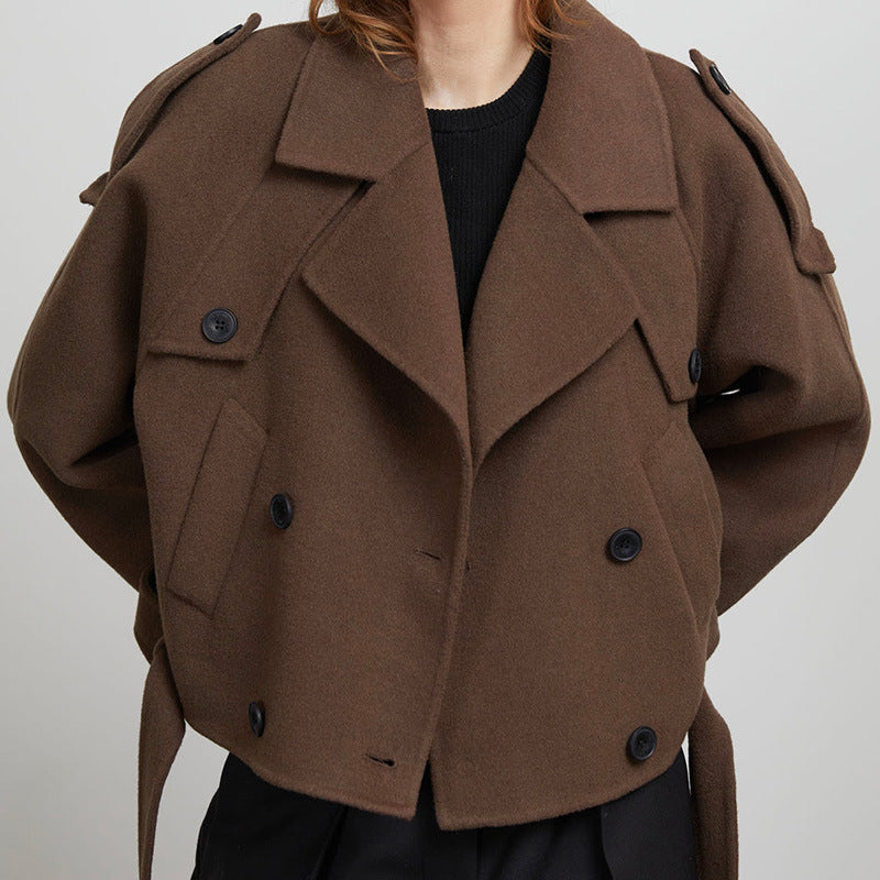 Damen Kurze Wolljacke im Trench-Stil mit stylischen Details EB
