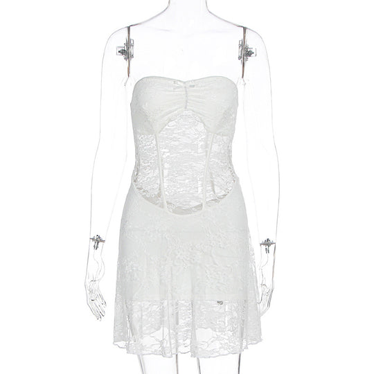 Damen Spitzenkleid mit Cut-Out-Design und tiefem Ausschnitt EB