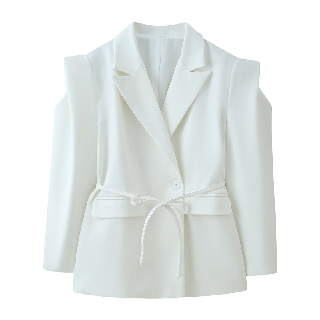 Damen nan taillierter Blazer mit Bindegürtel, Reverskragen und Schulterpolstern EB